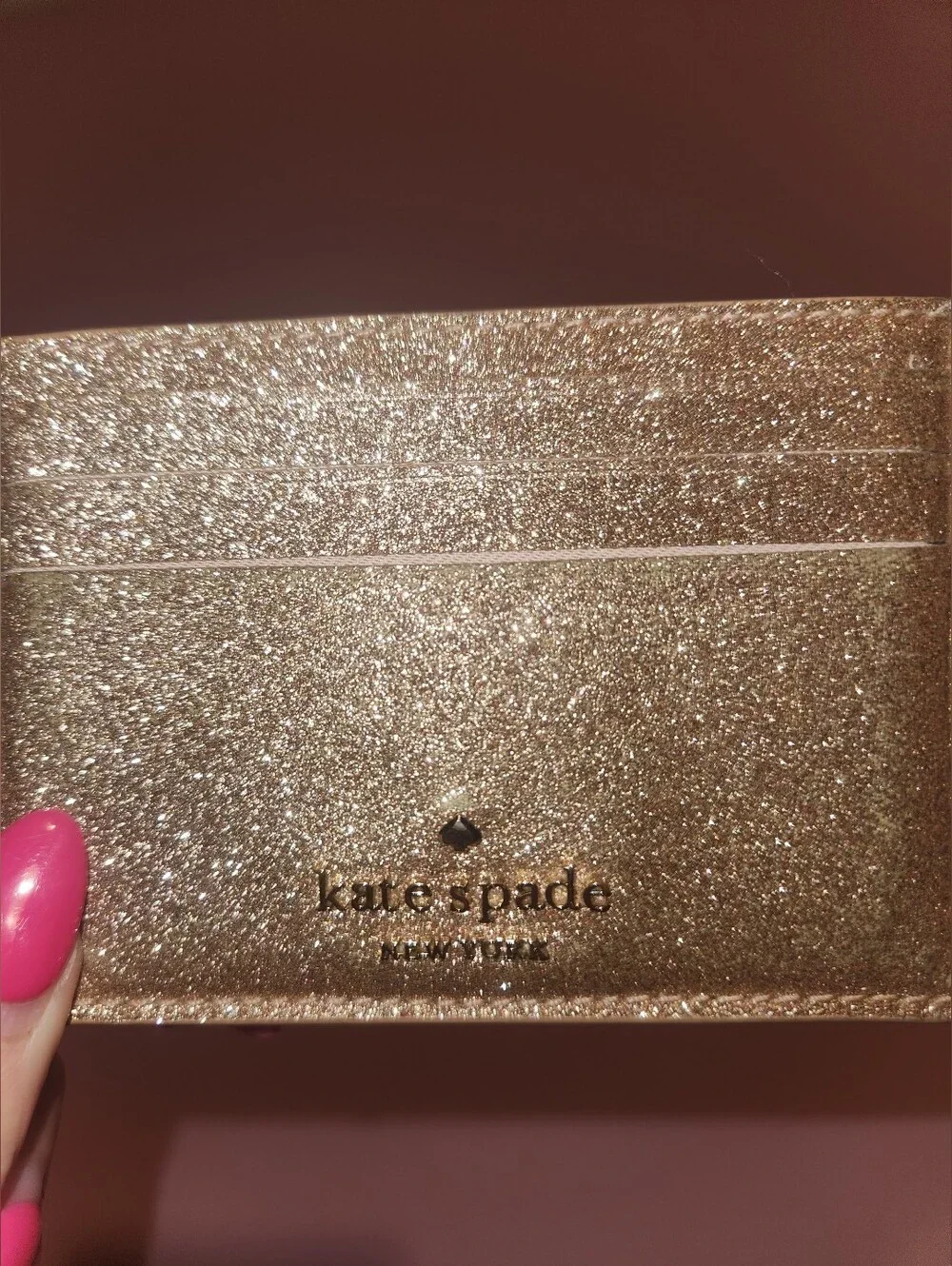 Kate Spade Glitter Card Holder in Rose Gold